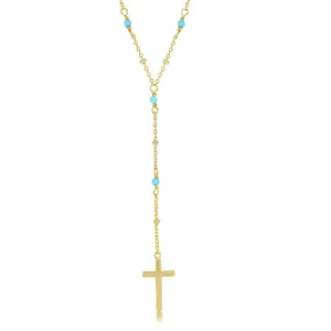 Sterling Silver GP Turquoise and GP Plain Beads Cross Necklace