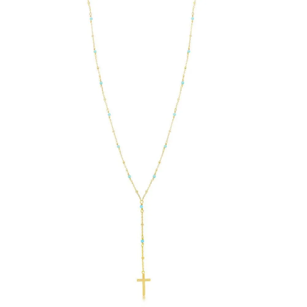 Sterling Silver GP Turquoise and GP Plain Beads Cross Necklace