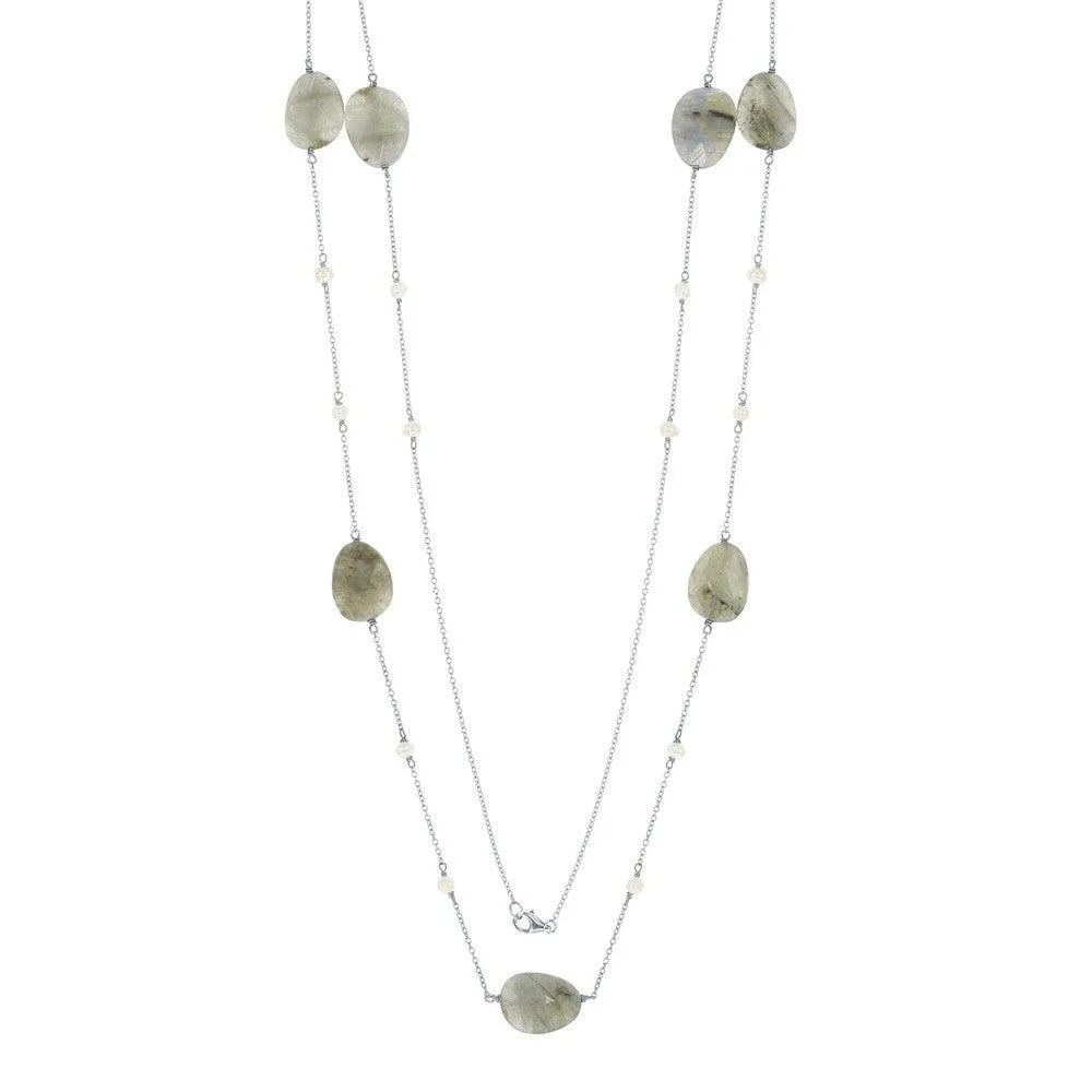 Sterling Silver Green Labradorite with Tiny Round FWP Necklace