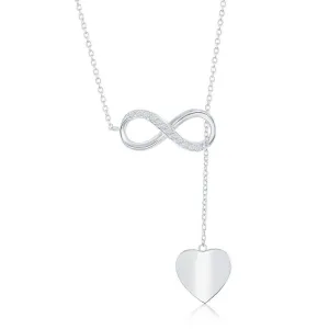 Sterling Silver Half CZ Infinity with Shiny Heart Y Necklace
