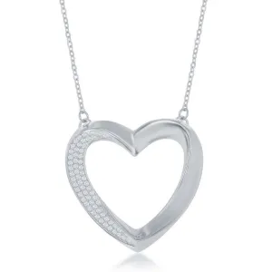 Sterling Silver Half Micro Pave Twisted Open Heart Necklace