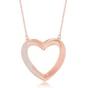 Sterling Silver Half Micro Pave Twisted Open Heart Necklace