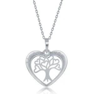 Sterling Silver I Love u Mom Heart With  Tree of Life Charm Necklace