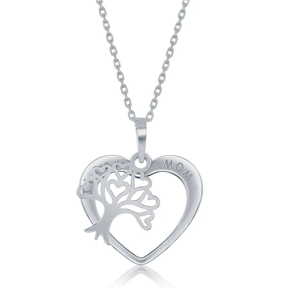 Sterling Silver I Love u Mom Heart With  Tree of Life Charm Necklace