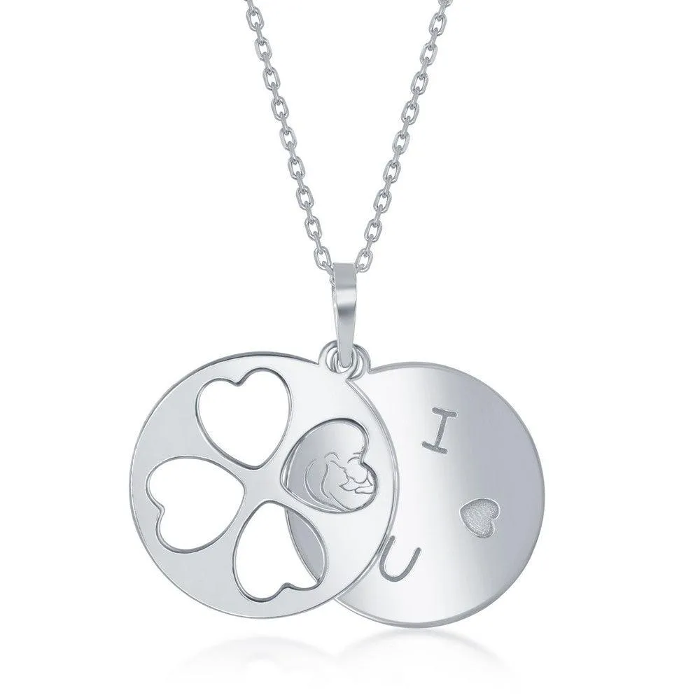 Sterling Silver I <3 U Mother and Daughter Double Disc Necklace