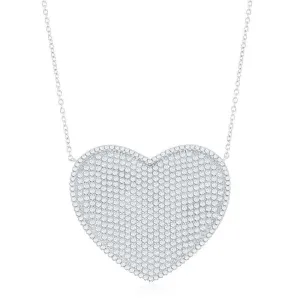 Sterling Silver Large Micro Pave Heart CZ Necklace