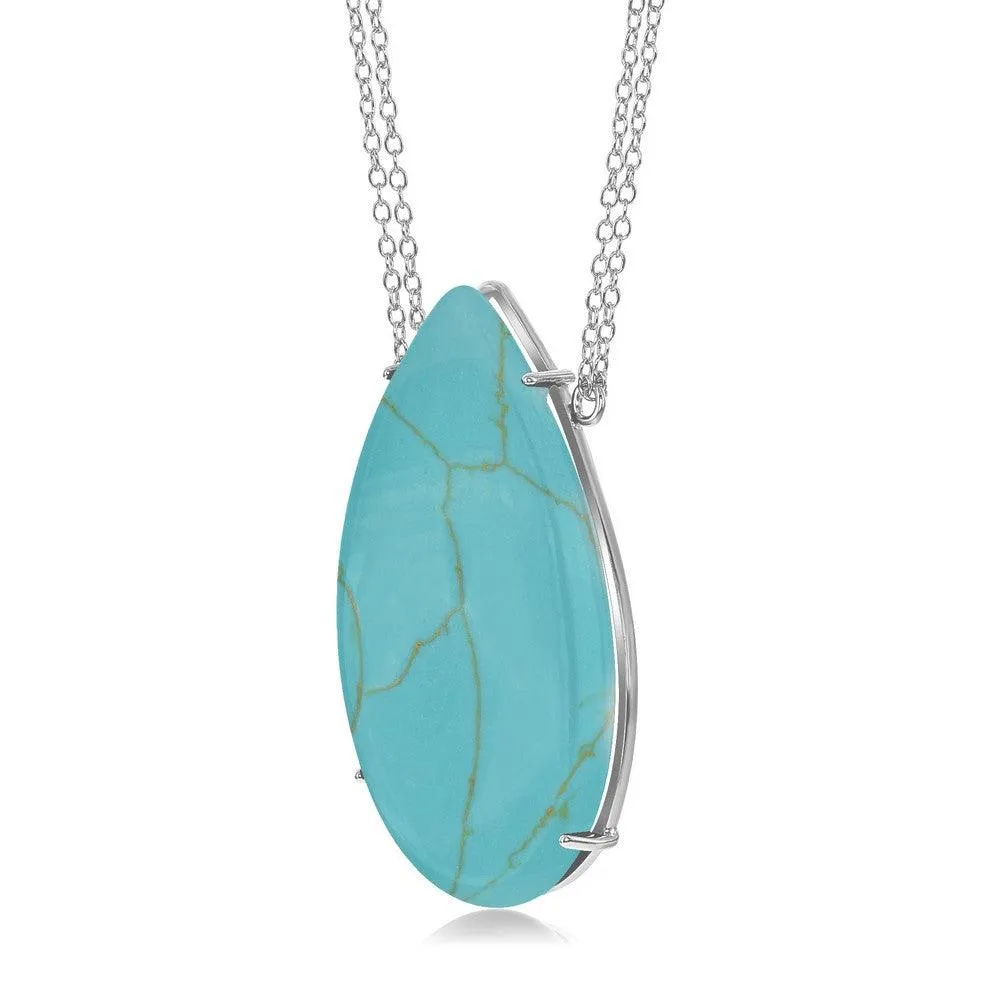 Sterling Silver Large Teardrop Turquoise Necklace