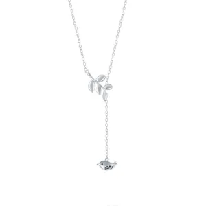 Sterling Silver Leaf with Hanging Bird Necklace