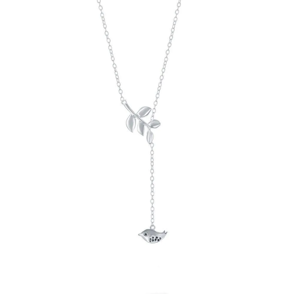 Sterling Silver Leaf with Hanging Bird Necklace