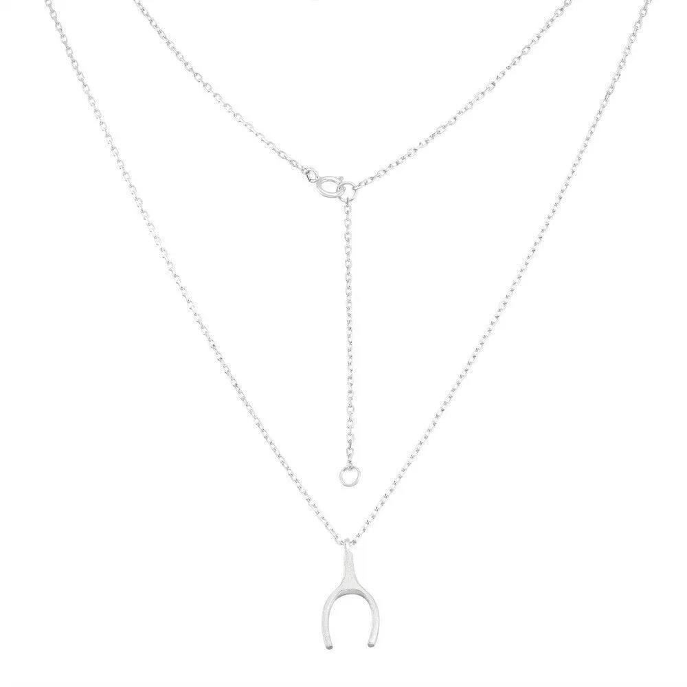 Sterling Silver Matte Wishbone Design Necklace
