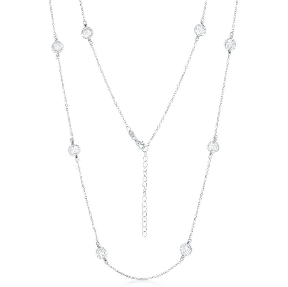 Sterling Silver Mesh Cubic Zirconia By The Yard Necklace