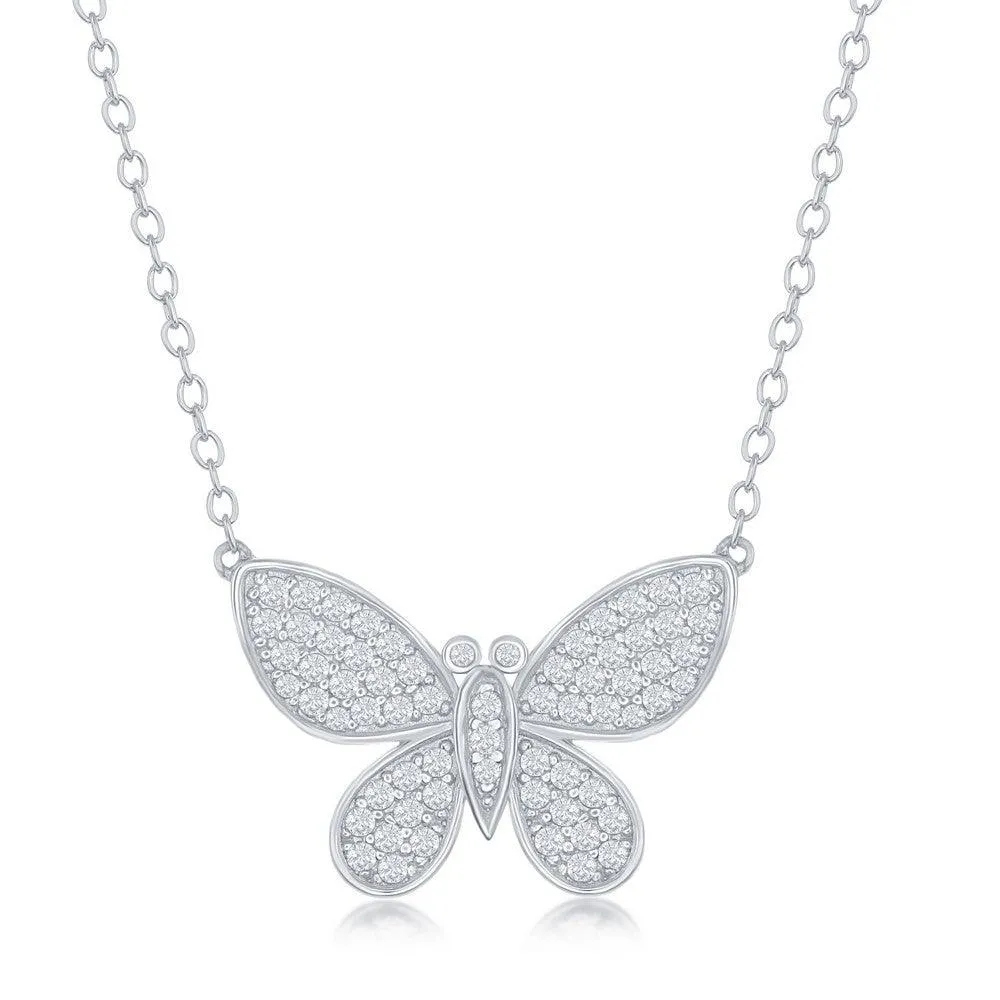 Sterling Silver Micro Pave Butterfly Necklace