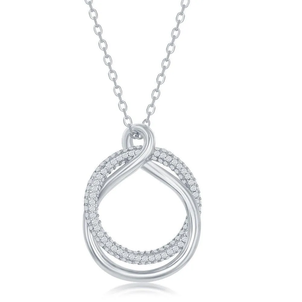 Sterling Silver Micro Pave Circle and High Polish Twist Necklace
