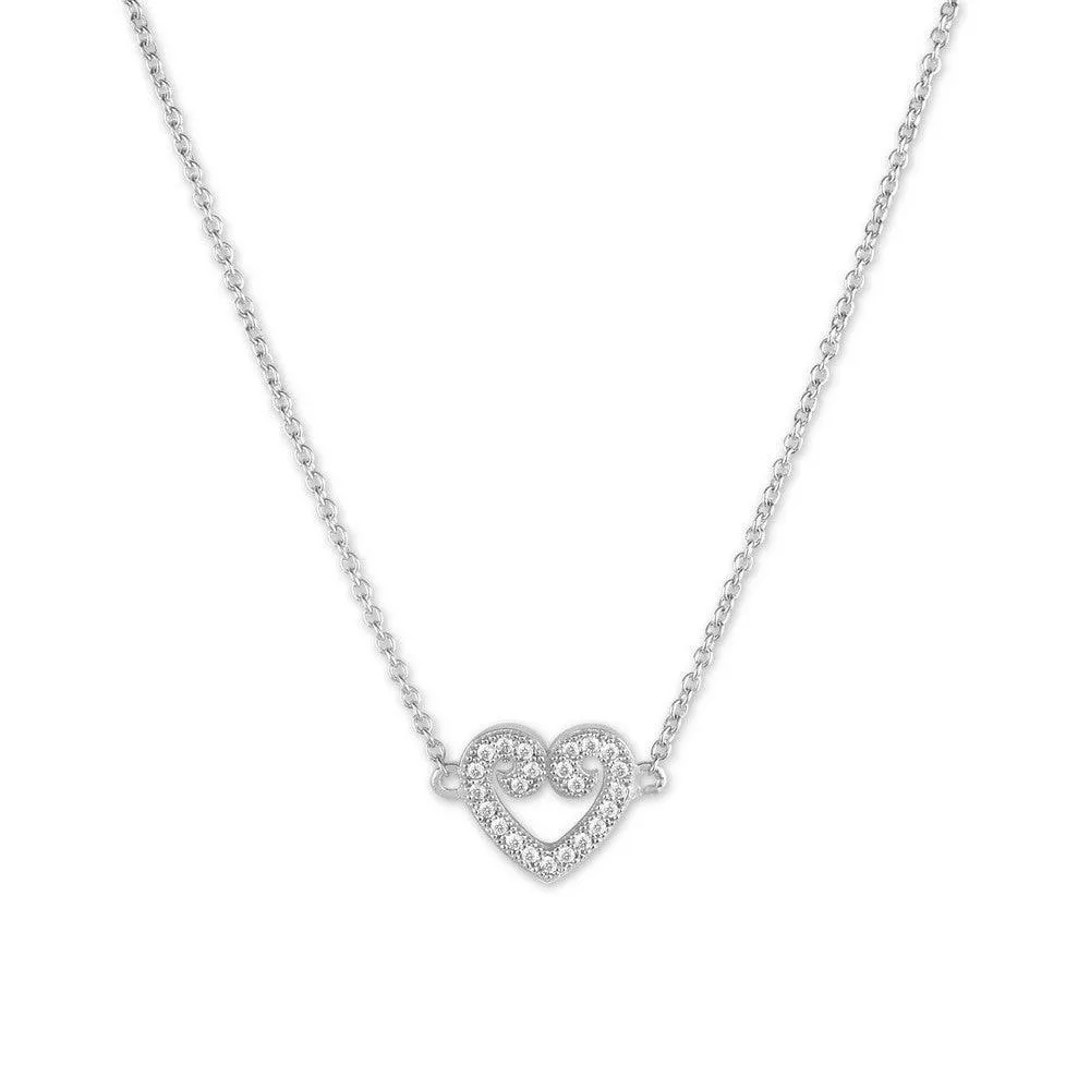 Sterling Silver Micro Pave Curled Heart Necklace
