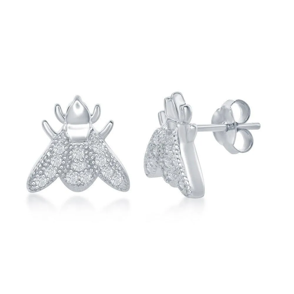 Sterling Silver Micro Pave Sliding Fly Necklace and Earrings Set