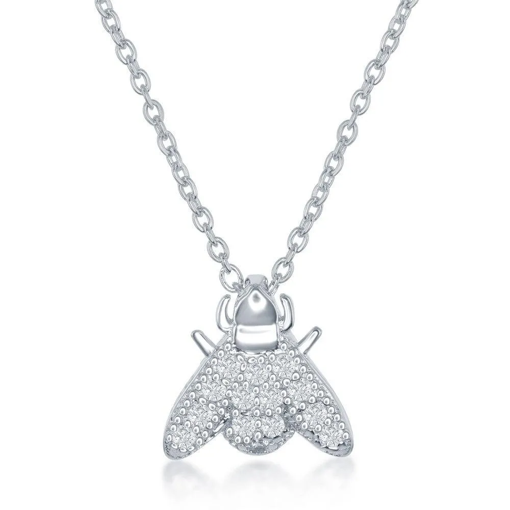 Sterling Silver Micro Pave Sliding Fly Necklace and Earrings Set