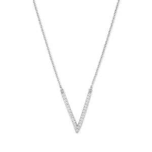 Sterling Silver Micro Pave V Pendant Necklace