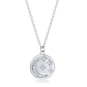 Sterling Silver Moon and Stars Cubic Zirconia Necklace