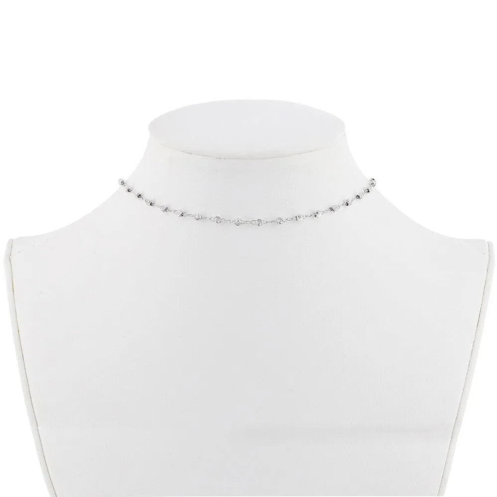 Sterling Silver Moon Cut Bead Choker Necklace