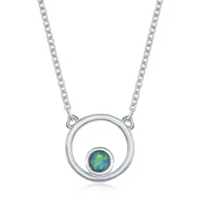 Sterling Silver Open Circle with Blue Inlay Opal Necklace