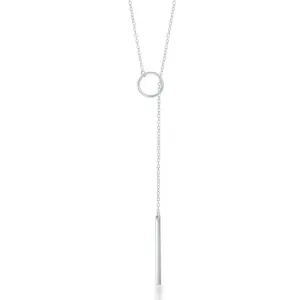 Sterling Silver Open Cricle with Vertical Hanging Bar Lariat Necklace