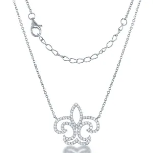 Sterling Silver Open CZ Fleur De Lis Necklace