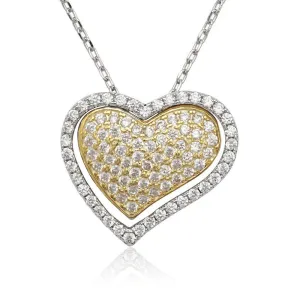 Sterling Silver Open CZ Heart with GP CZ Heart Necklace