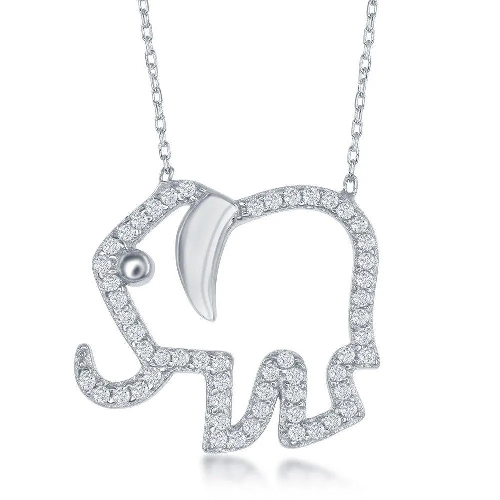 Sterling Silver Open Elephant with CZ Border Necklace