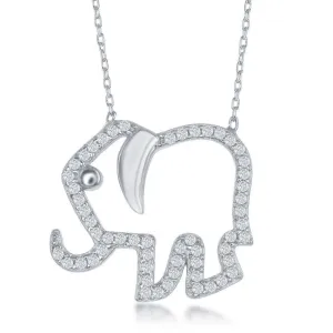 Sterling Silver Open Elephant with CZ Border Necklace