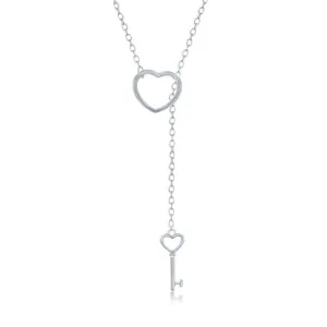Sterling Silver Open Heart and Hanging Key Necklace