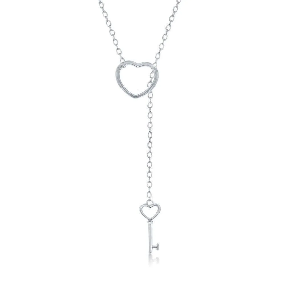 Sterling Silver Open Heart and Hanging Key Necklace