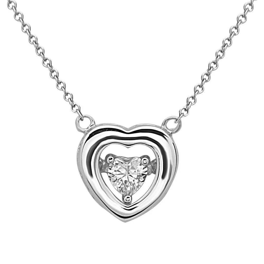 Sterling Silver Open Heart with Dancing CZ Necklace