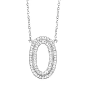 Sterling Silver Open Micro Pave Oval Necklace
