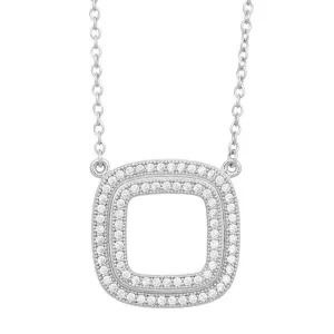Sterling Silver Open Micro Pave Square Necklace