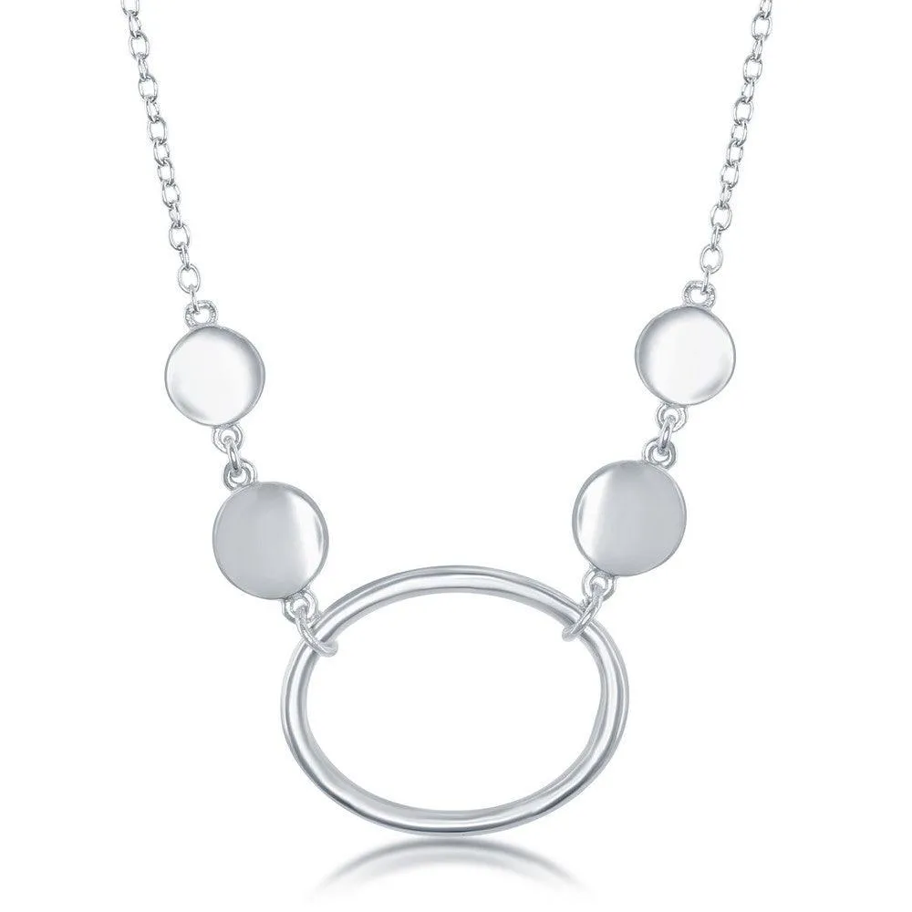 Sterling Silver Open Oval Flat Shiny Discs Necklace