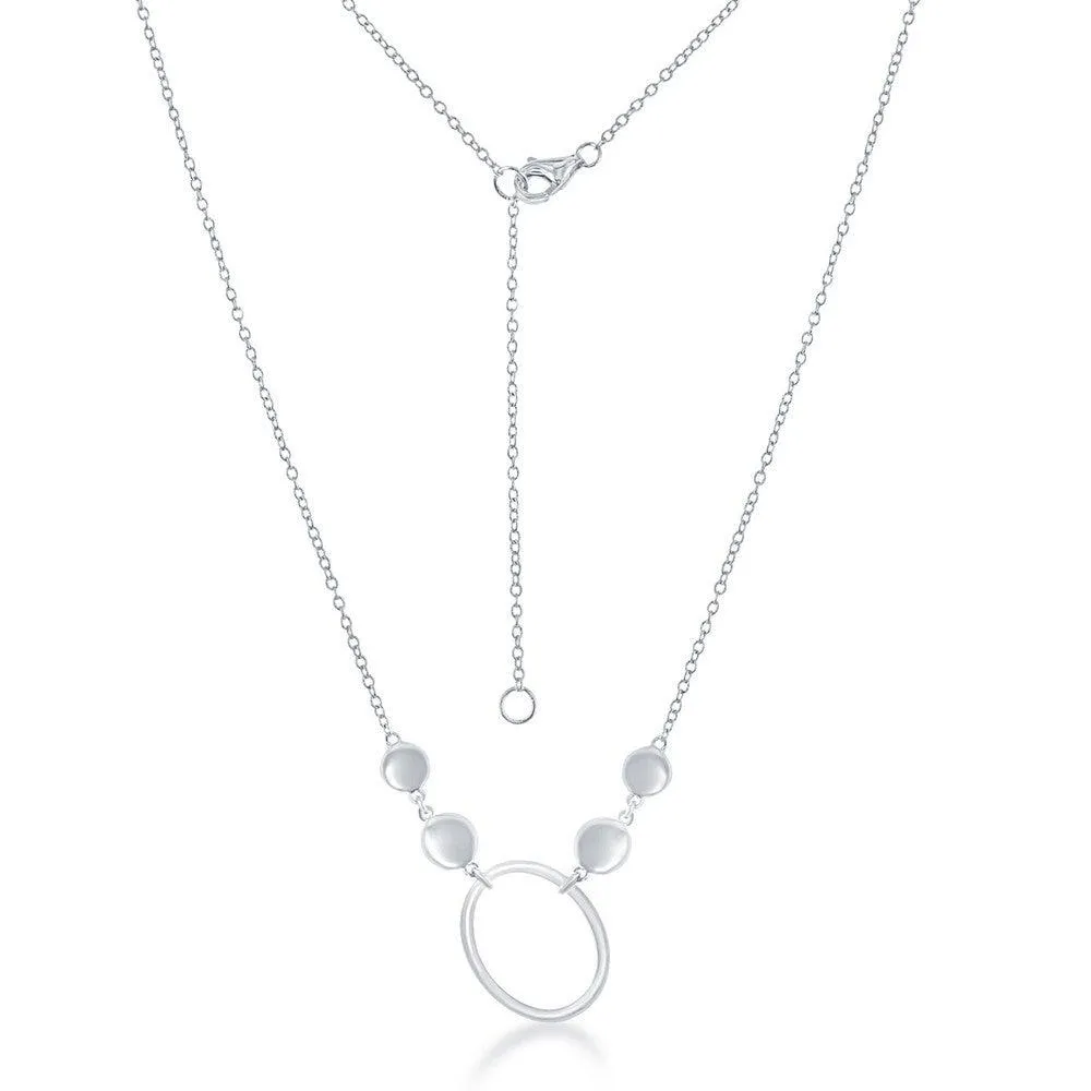 Sterling Silver Open Oval Flat Shiny Discs Necklace