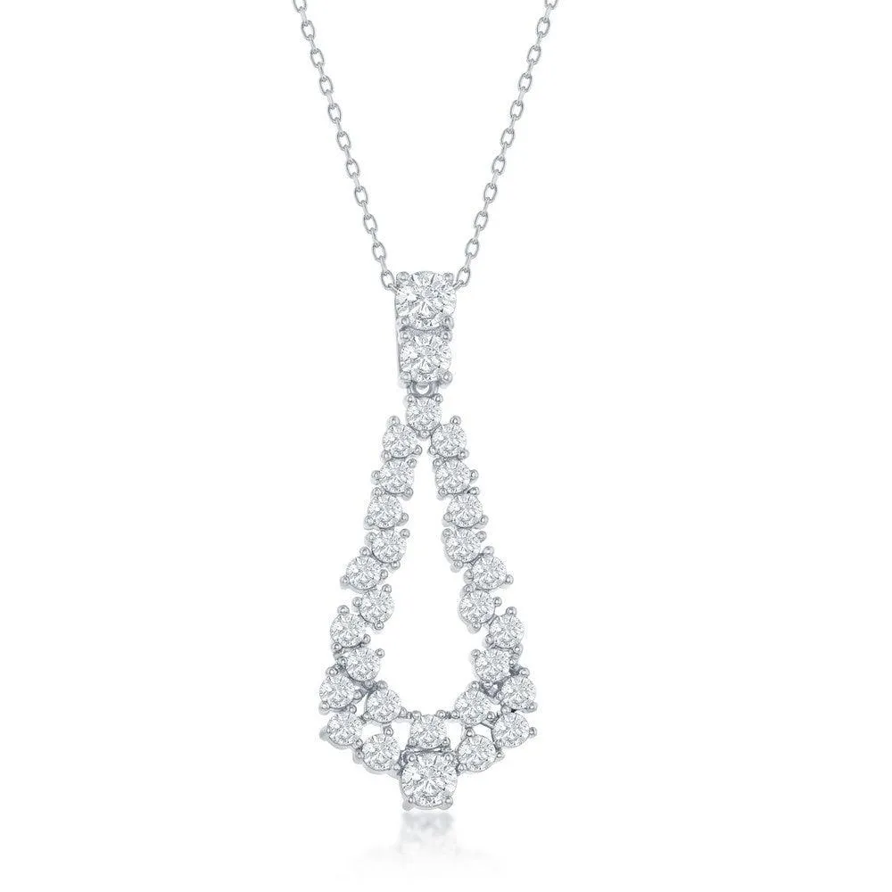 Sterling Silver Open Pear Shaped CZ Statement Necklace