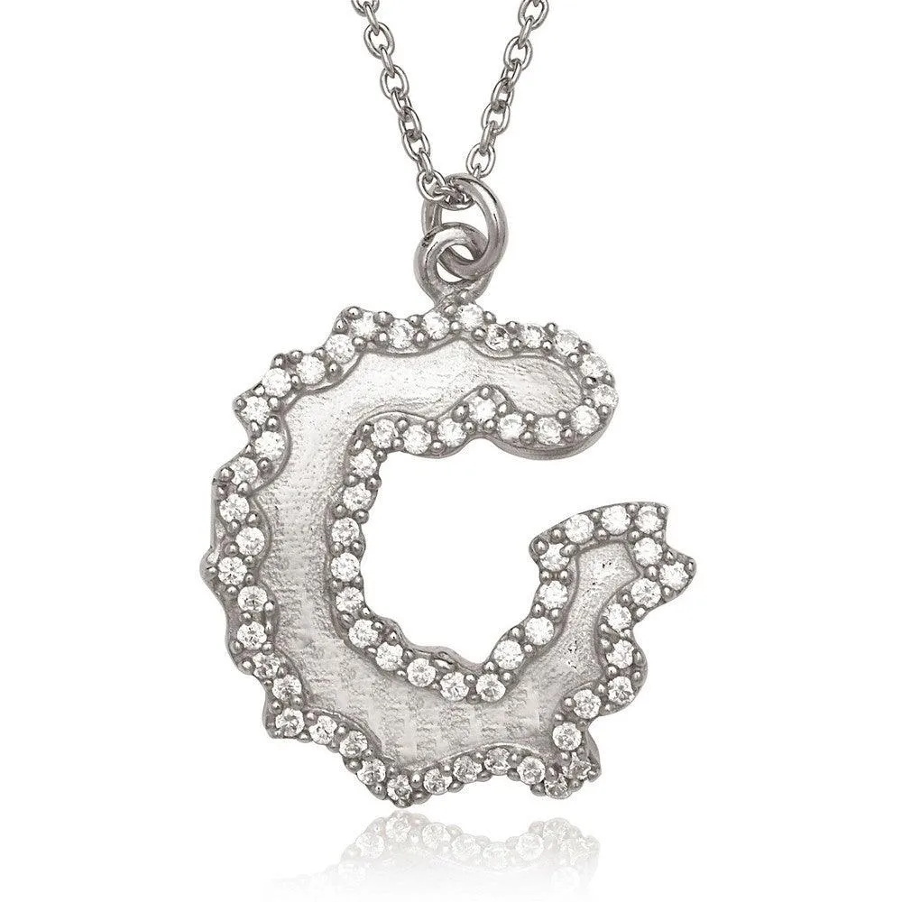 Sterling Silver Open Wavy Circle with Jagged CZ Border Necklace
