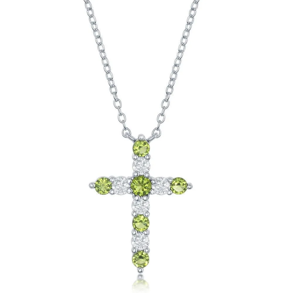 Sterling Silver Peridot CZ August Birthstone Cross Necklace