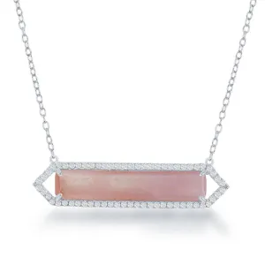 Sterling Silver Pink MOP with CZ Bar Necklace