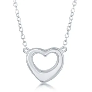 Sterling Silver Puffed Open Heart Necklace