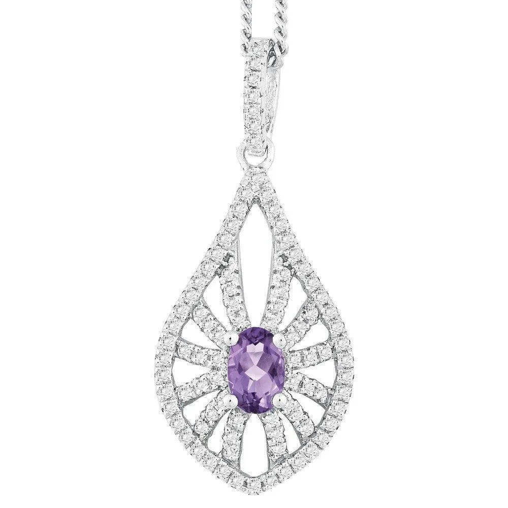 Sterling Silver Purple Oval Amethyst Necklace