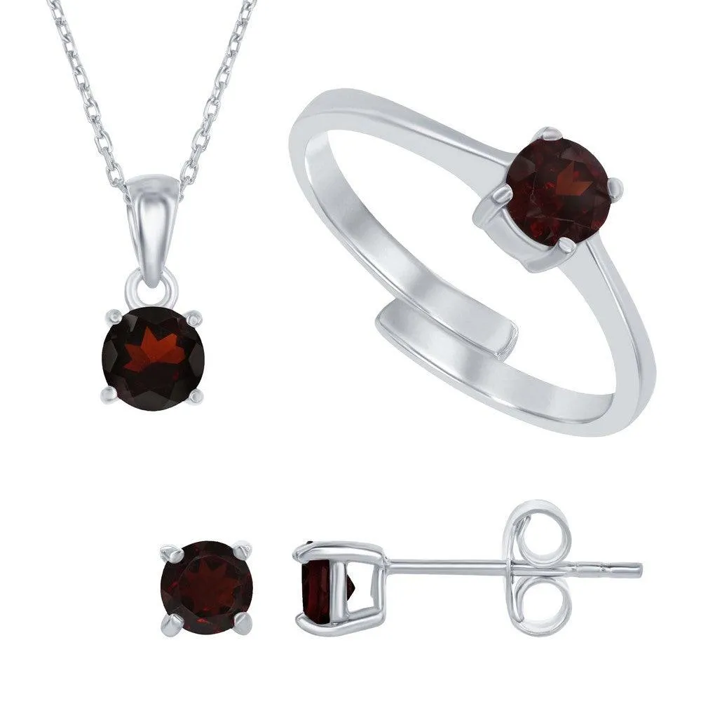 Sterling Silver "January Birthstone" Garnet Necklace Set