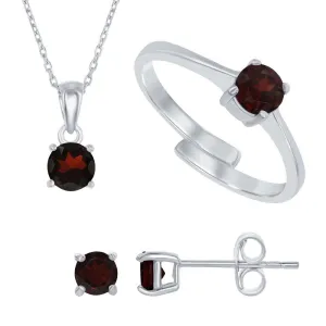 Sterling Silver "January Birthstone" Garnet Necklace Set