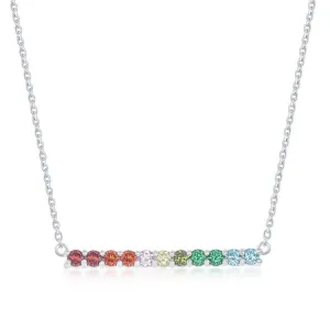 Sterling Silver Rainbow Cubic Zirconia Bar Necklace