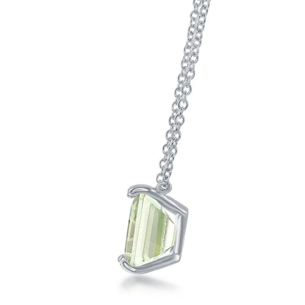 Sterling Silver Rectangle Green Amethyst Prong Set Necklace