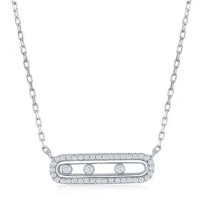 Sterling Silver Rectangle with Sliding Bezel-Set CZ's Necklace