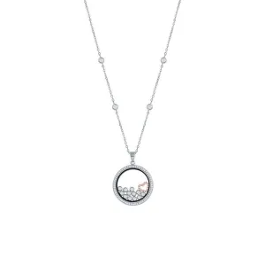 Sterling Silver RG Floating Heart & Round CZ's in a Disc Necklace