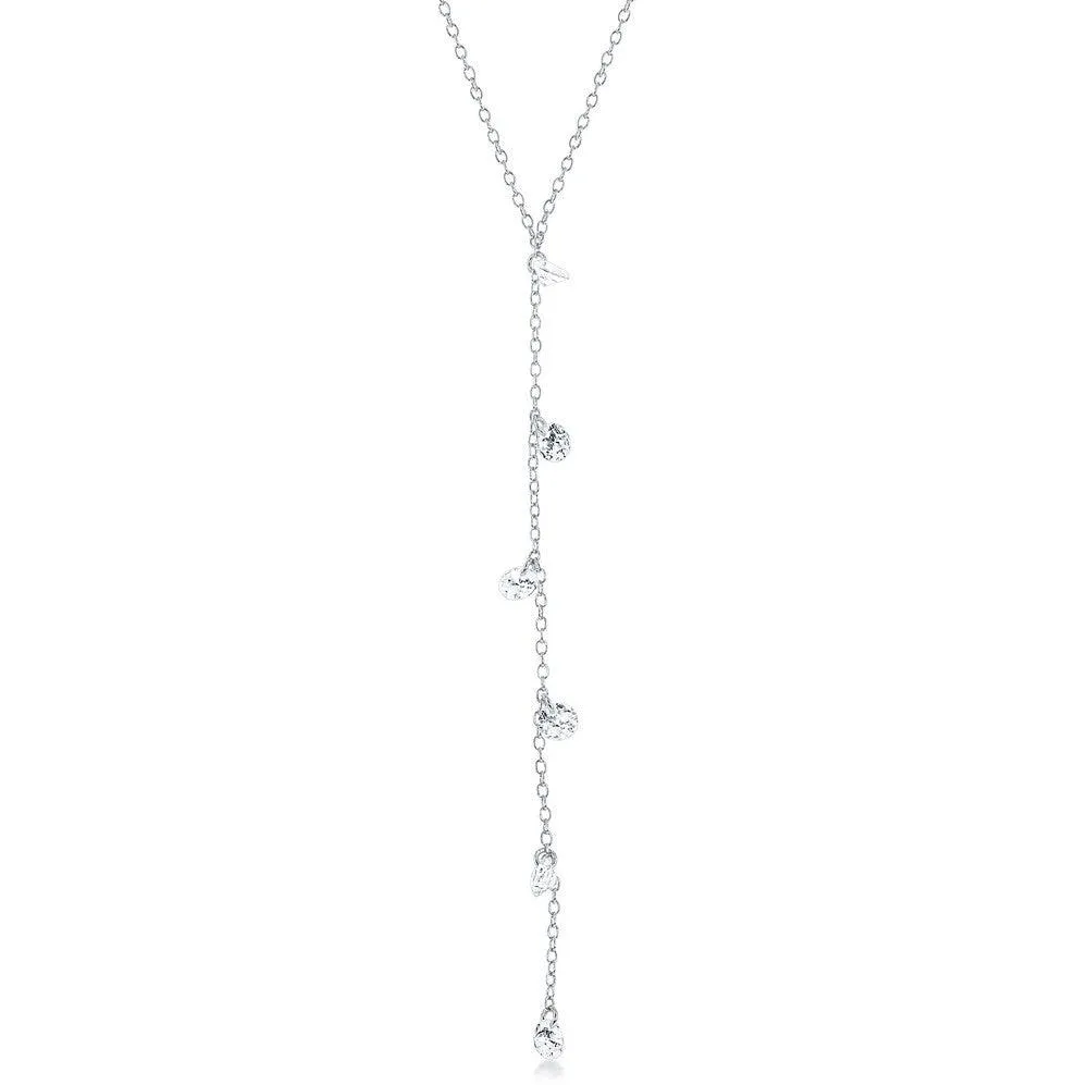 Sterling Silver Rhodium Plated Hanging CZs Lariat 'Y' Necklace