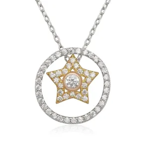 Sterling Silver, Rose Gold and Gold Tone CZ Necklace